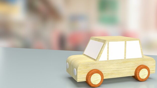 The car toy on table in garage for garage services or automobiles concept 3d rendering