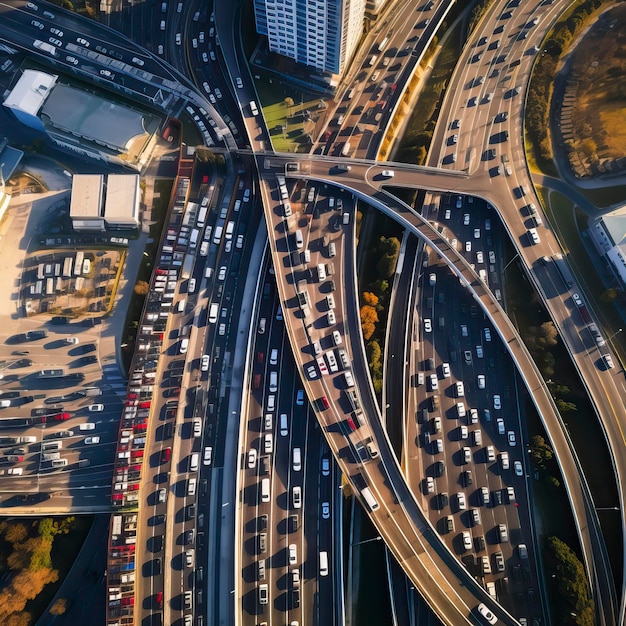 Car traffic moving on highway aerial view