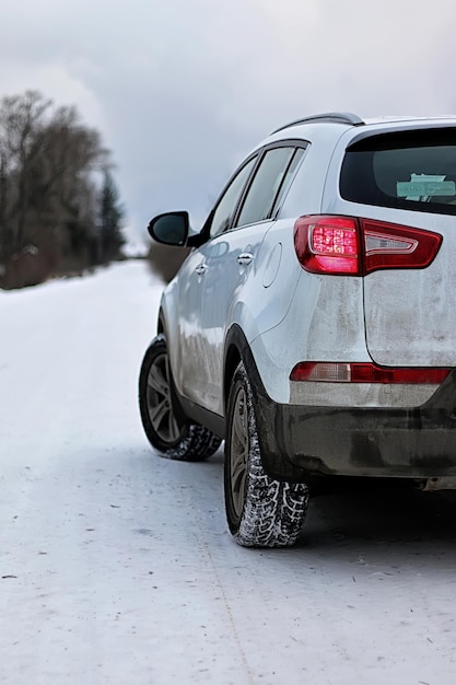 Car village winter snow