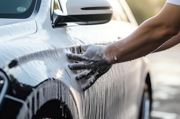 Car Wash Employee Cleaning Alloy Wheels at the Car WashGenerative AI