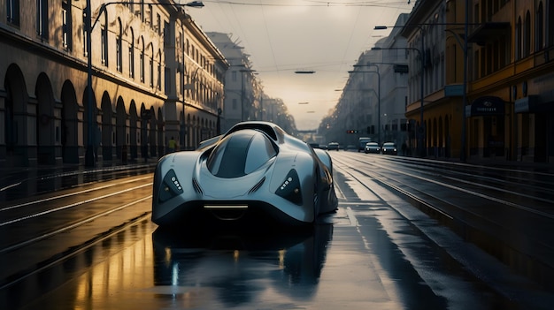 A car on a wet road with the word speed on the side