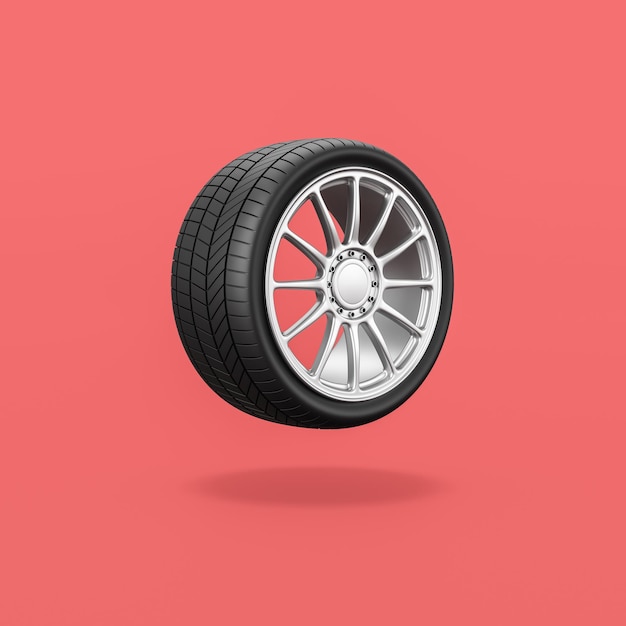 Car Wheel on Red Background