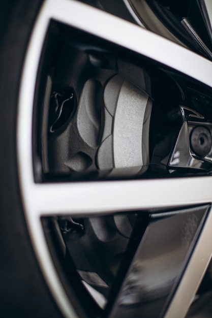 Car wheel with new tires close up