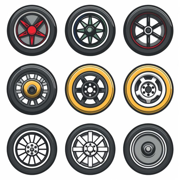 Car wheels flat icon tire silhouettes rim symbol auto wheels sign car tyre pictograms minimal