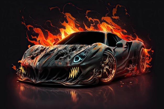 A car with flames on it that says'fire'on it