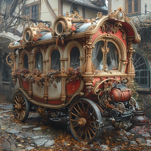 a car with a large red and gold design on the back of it