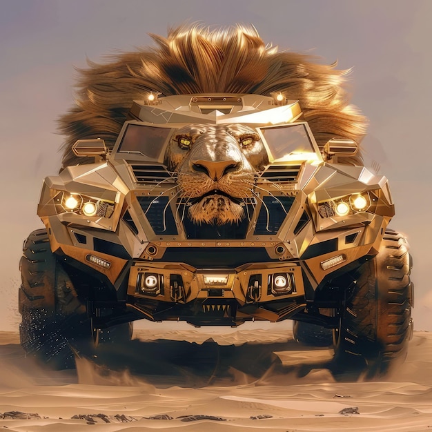 Photo a car with a lion head on the front and the headlights on the front