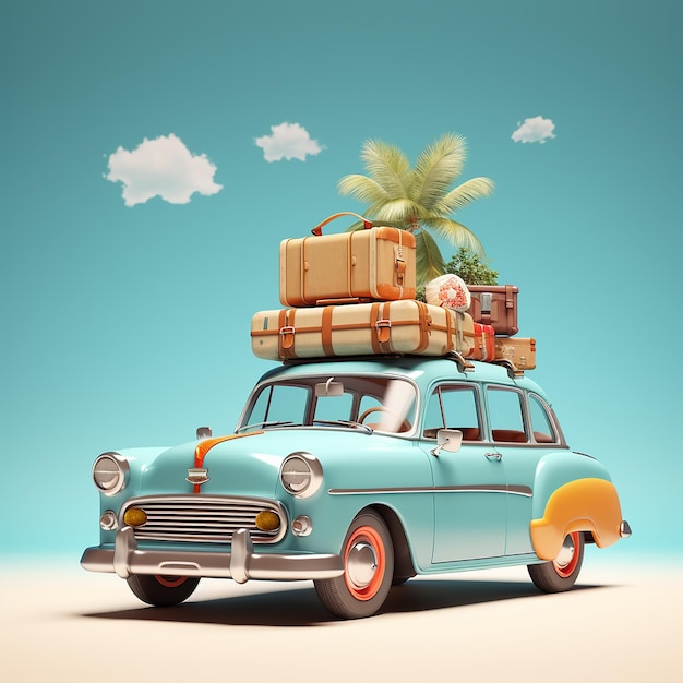 car with luggage and summer accessories