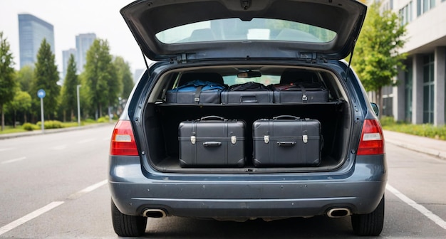 Photo a car with luggage in the trunk that is open