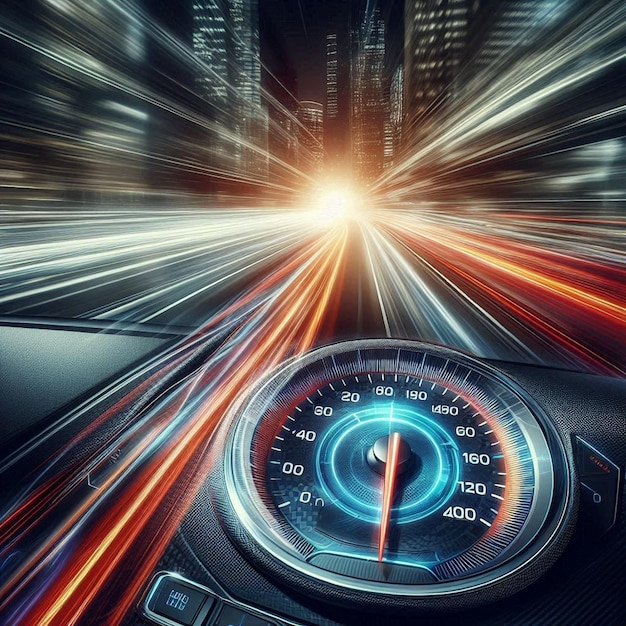 Photo a car with a speedometer and the word speed on the dashboard