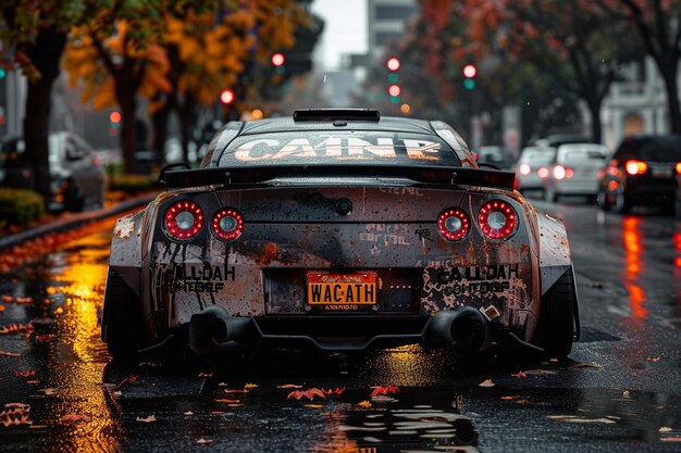 Photo a car with the word taxi on the back is covered in graffiti