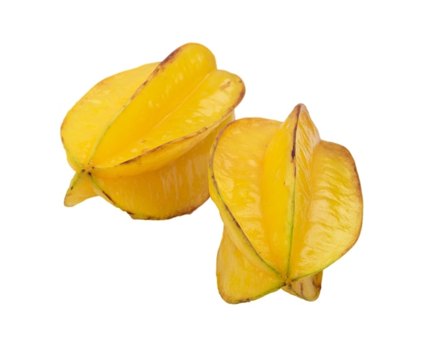 Carambola or averrhoa fruit isolated. Starfruits on white surface