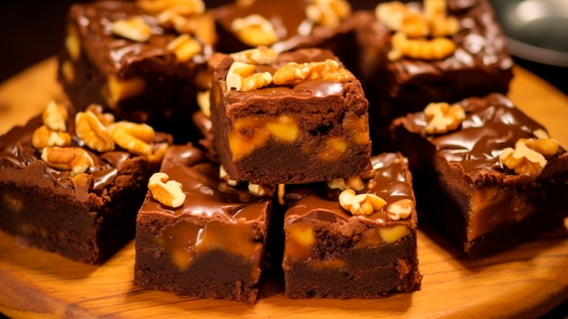 Caramel brownies with walnuts Generative AI