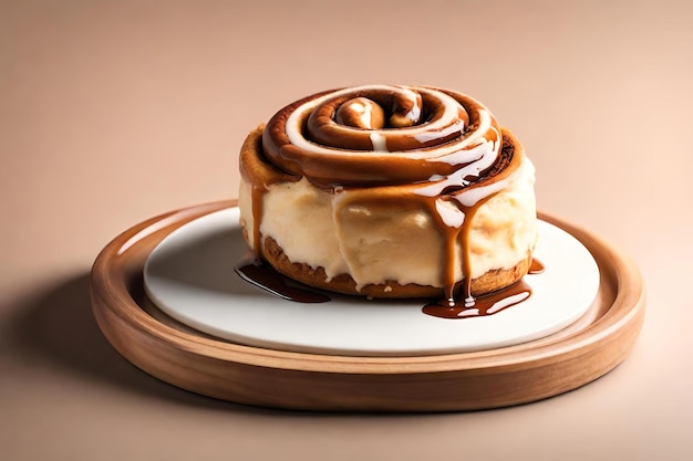 Caramel cinnamon roll with glaze