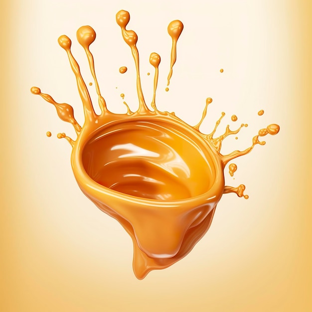 Caramel sauce Liquid syrup splash sugar candy caramel or melted toffee 3d Generative AI