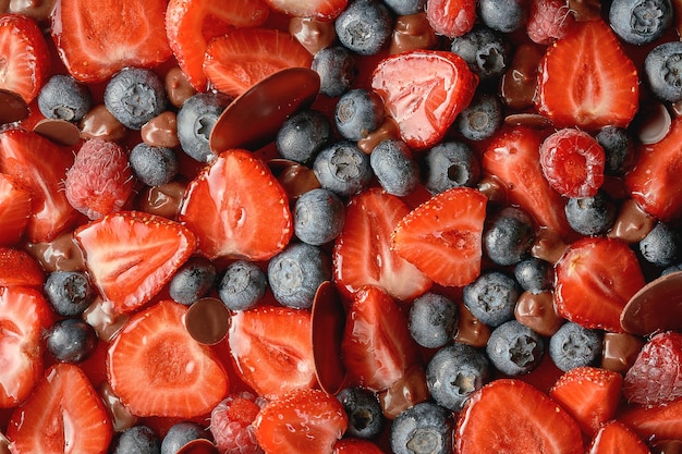 Caramel tart with summer berries Closeup Selective focus