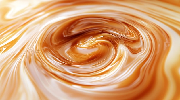 Photo caramel and white chocolate mixing and creating abstract pattern