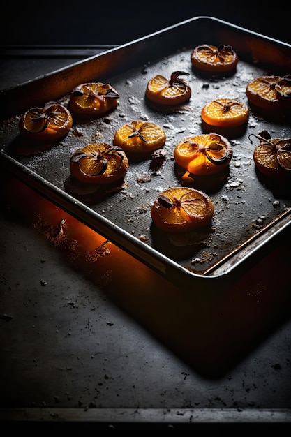 Caramelized Plums on a baking tray Illustration AI Generative