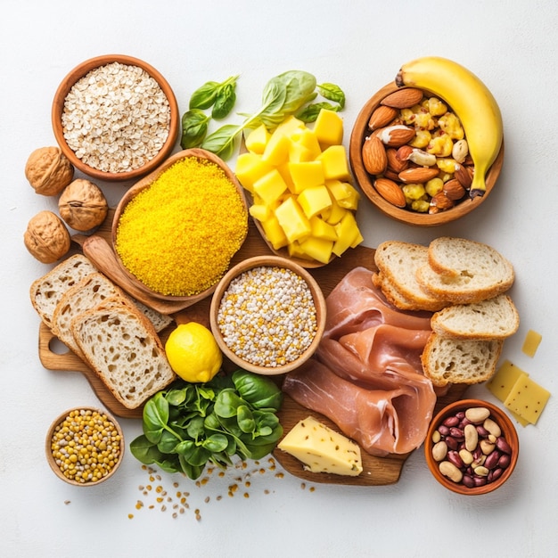 Photo carbohydrate rich foods displayed in a banner layout