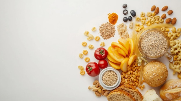 Photo carbohydrate rich foods displayed in a banner layout