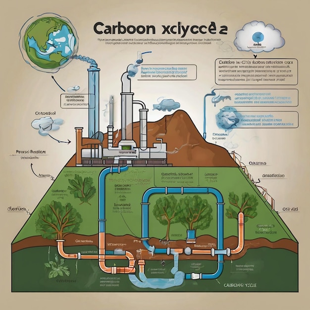 Photo carbon cycle with co2 dioxide gas exchange process scheme outline concept photosynthesis respiration