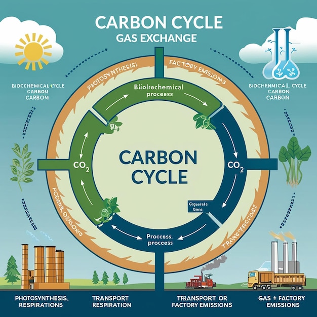 Photo carbon cycle with co2 dioxide gas exchange process scheme outline concept photosynthesis respiration