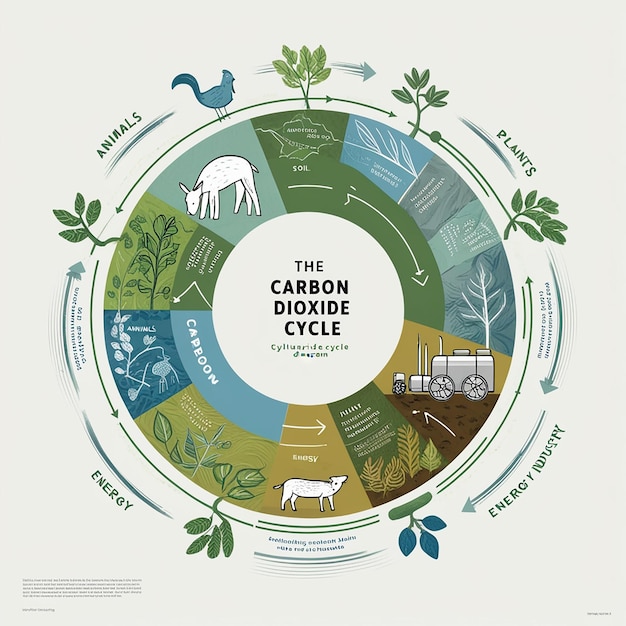 Photo carbon dioxide cycle cylindric diagram animals plants soil and energy industry scientific articles