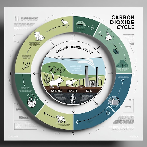 Carbon dioxide cycle cylindric diagram animals plants soil and energy industry scientific articles