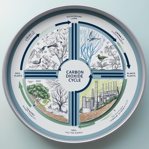 Photo carbon dioxide cycle cylindric diagram animals plants soil and energy industry scientific articles