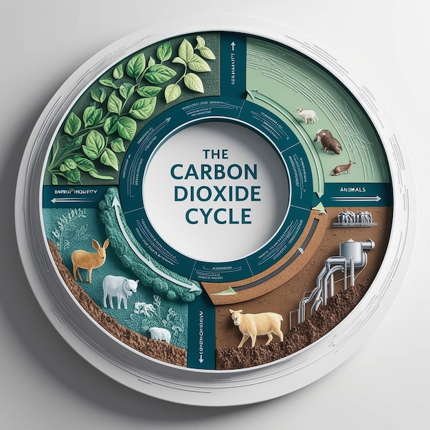 Photo carbon dioxide cycle cylindric diagram animals plants soil and energy industry scientific articles