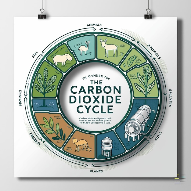 Photo carbon dioxide cycle cylindric diagram animals plants soil and energy industry scientific articles