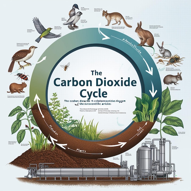 Photo carbon dioxide cycle cylindric diagram animals plants soil and energy industry scientific articles