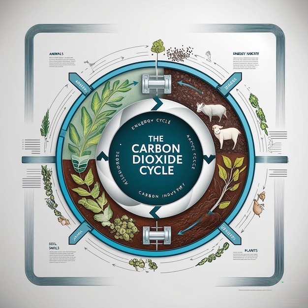 Photo carbon dioxide cycle cylindric diagram animals plants soil and energy industry scientific articles