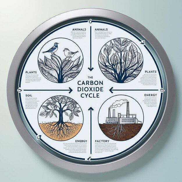 Photo carbon dioxide cycle cylindric diagram animals plants soil and energy industry scientific articles