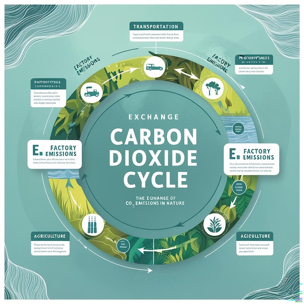 Photo carbon dioxide cycle with co2 emission exchange in nature outline diagram labeled educational scheme with transportation factory emissions