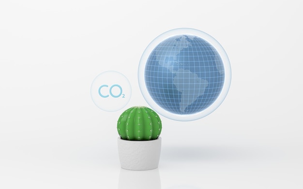 Photo carbon emissions and prickly pear with white background 3d rendering