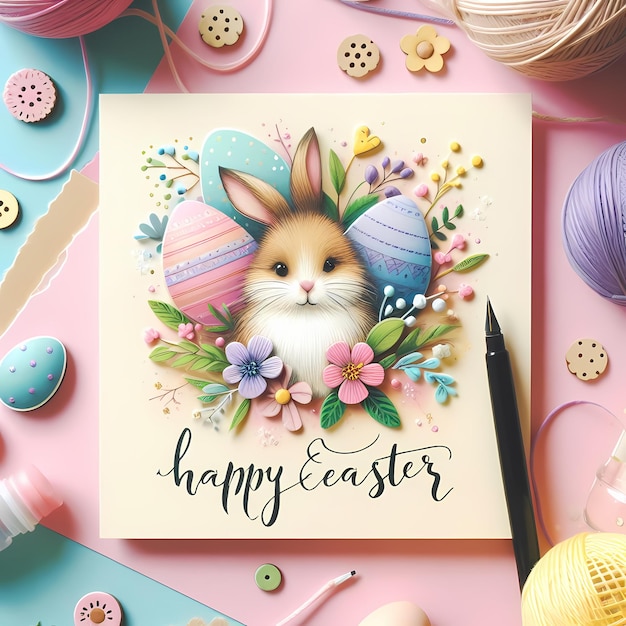 a card with a bunny on it that says happy easter