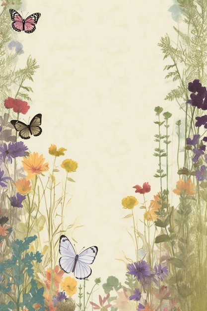 A card with a butterfly and flowers in the middle