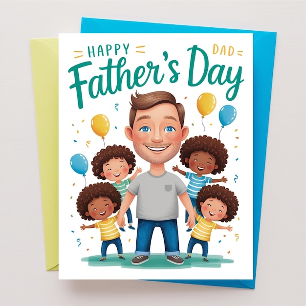 Photo a card with a father and children holding hands