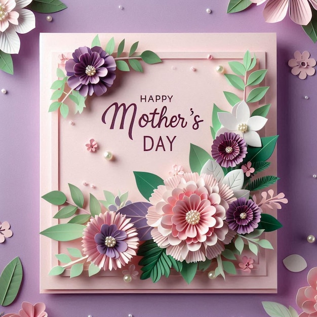 a card with flowers and a frame that says happy mothers day