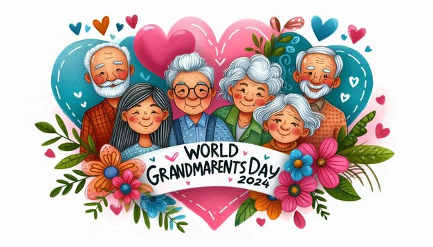 a card with grandparents and a heart that saysworldon it