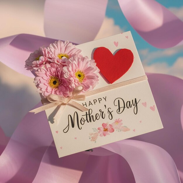 a card with a heart that says happy mothers day on it