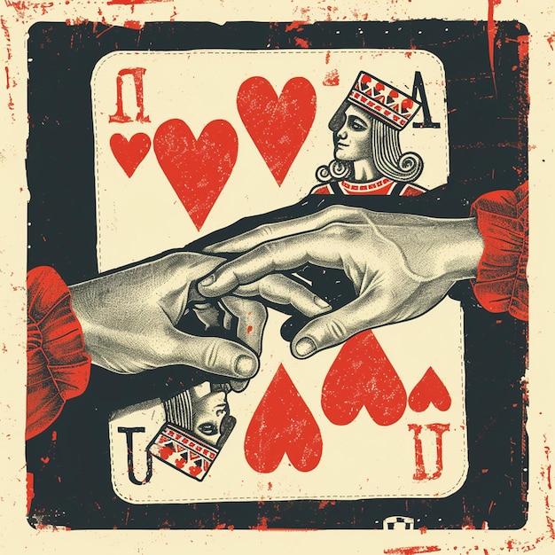 Photo a card with a man and a playing cards on it