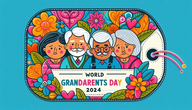 Photo a card with a picture of grandparents and grandparents from the year of the world