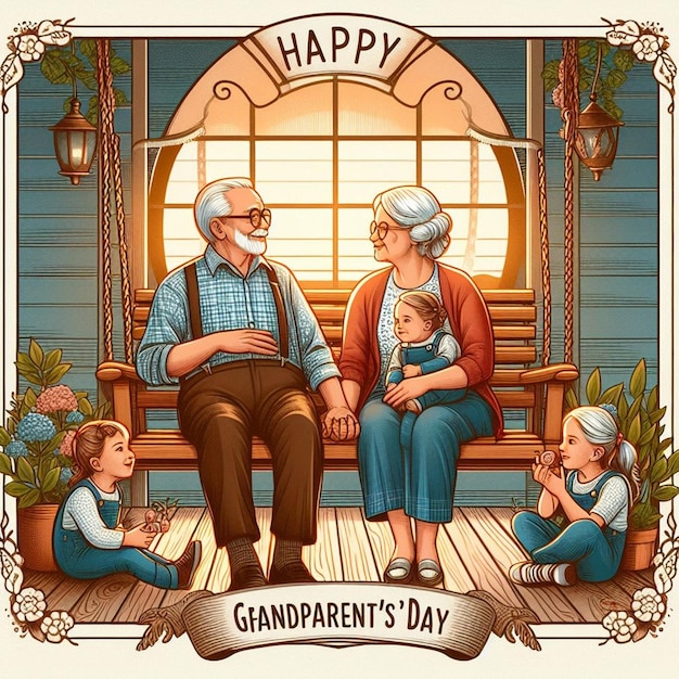 Photo a card with a picture of grandparents and grandparents