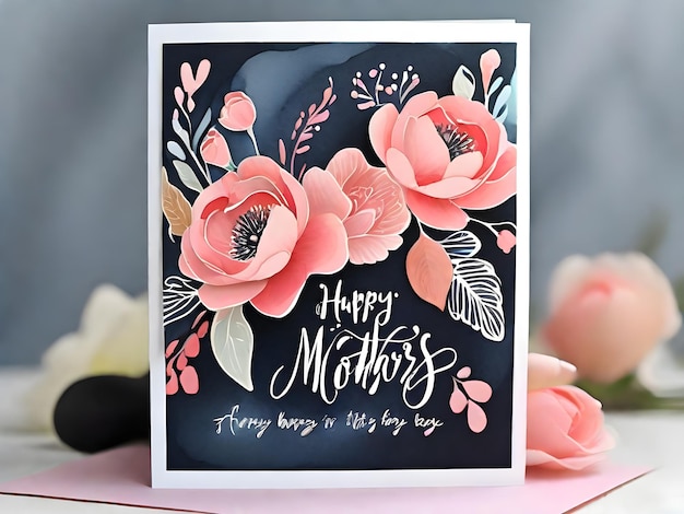 Photo a card with a pink flower on it that says happy mothers in it