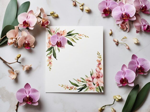 Photo a card with pink flowers on it and a white card with a floral pattern