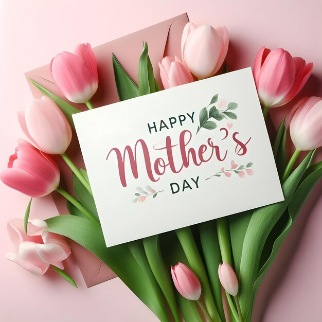 a card with pink and white flowers on it with a card that says happy mothers day