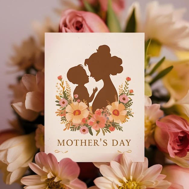 a card with a silhouette of a mother and her child