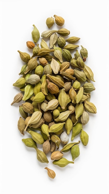 Cardamom pods isolated on white green cardamon seeds clipping path